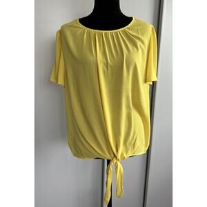Counterparts Blouse Womens Top Yellow Short Sleeve Size XL Crewneck Front Tie